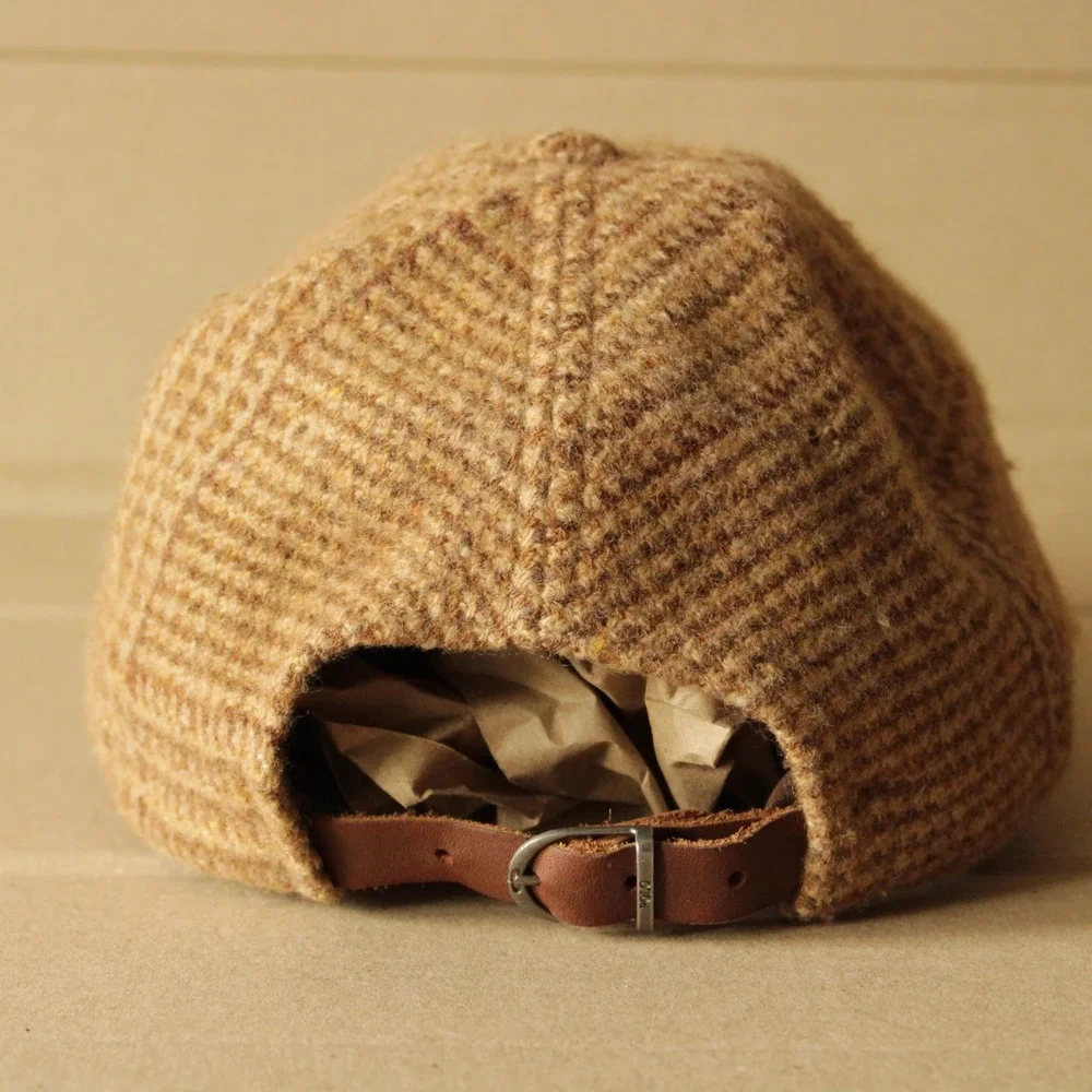 Polo Ralph Lauren Hat Men OS Brown Wool Tweed Leather Bill Adjustable Strapback